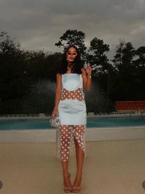 Prabal Gurung Sheer Panelled Slip Midi Dress in Ice Blue